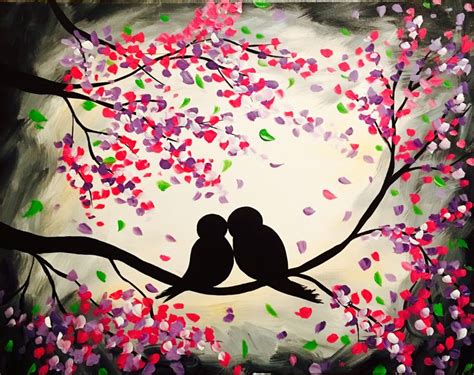 Love Birds in Spring / Paint & Sip Party Sample Painting on Canvas / Rose 'n' Vine 630-448-2278 ...