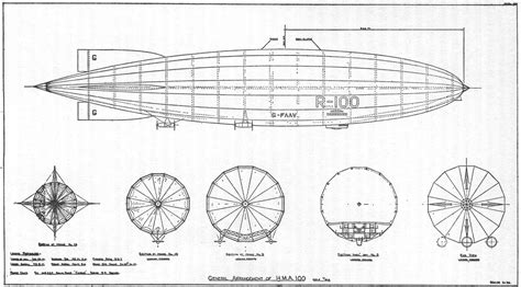 R-100 G-FAAV Zeppelin Blueprint - Download free blueprint for 3D modeling