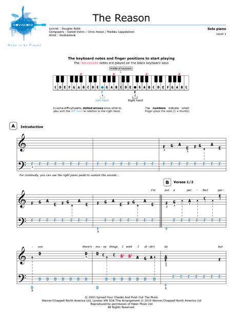 Piano sheet music The Reason (Hoobastank) | Noviscore sheets