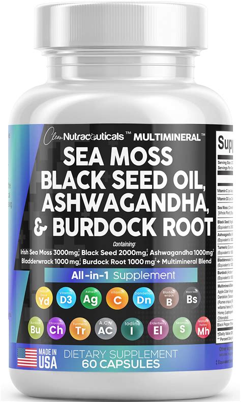 Buy Sea Moss 3000mg Black Seed Oil 2000mg Ashwagandha 1000mg Turmeric 1000mg Bladderwrack 1000mg ...