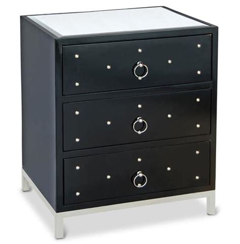 Harley Hollywood Regency Studded Black Lacquer Nightstand | Kathy Kuo Home