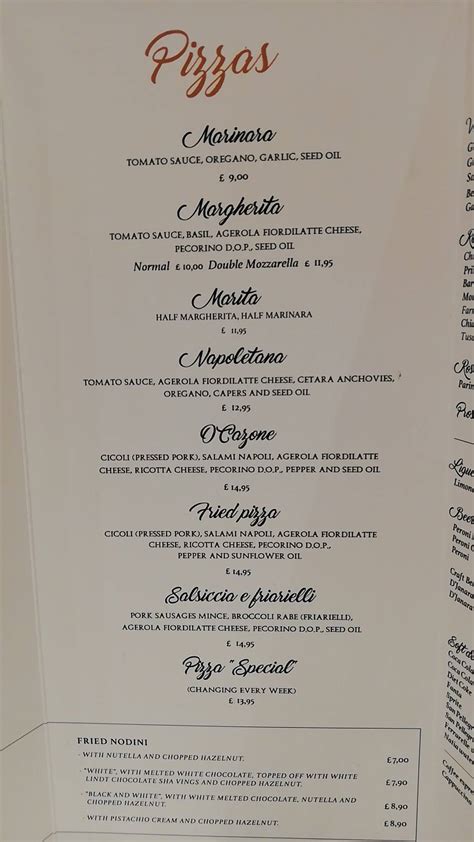 Menu at L'Antica Pizzeria da Michele, London, 199 Baker St