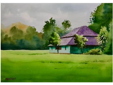 Nature Landscape Art | Watercolor Painting by Abhijeet Bahadure | Exotic India Art