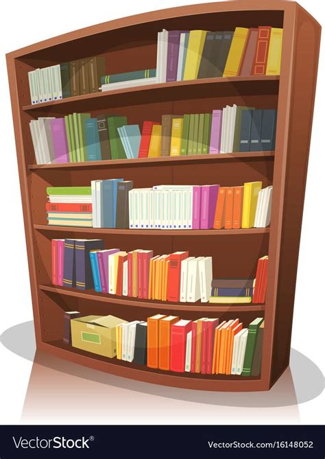 Illustration of a cartoon home, school or library store wooden bookshelf, full of books ...