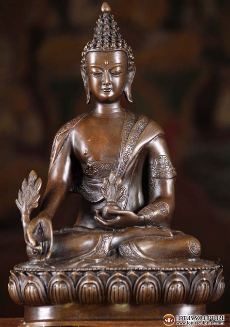 SOLD Bronze Medicine Buddha Sculpture Holding Alms Bowl & the Healing Sprig of Myrobalan 10 ...