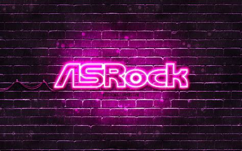 ASrock の紫のロゴ、紫のブリックウォール、ASrock のロゴ、ブランド、ASrock のネオンのロゴ、ASrock 高画質の壁紙 ...