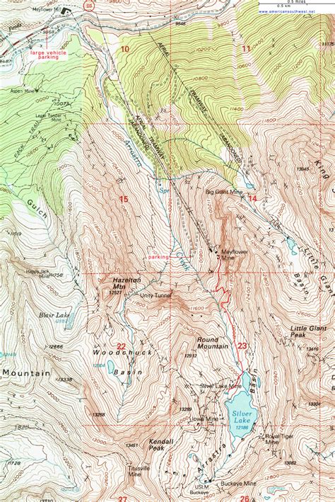 Topographic Map of Arrastra Basin, San Juan Mountains, Colorado