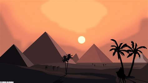 landscape, illustration, pyramid, digital art, Egypt, desert HD Wallpaper