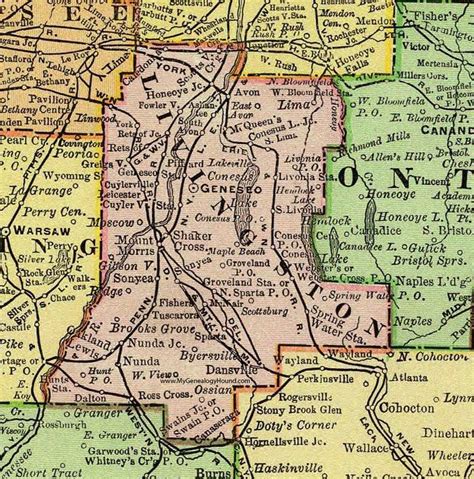 Livingston County, New York, 1897, Map, Rand McNally, Geneseo, Avon, Lima, Mount Morris ...