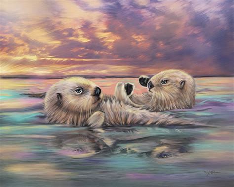 Sea Otter Painting Otter artwork on Canvas Sea Otters holding | Etsy