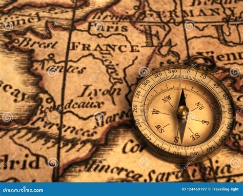 Compass and Ancient Map of France from 1776 Stock Image - Image of ...