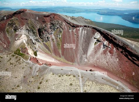 Aerial view of 1886 basaltic plinian eruption fissure in rhyolite dome complex, Mount Tarawera ...