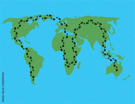 map - walk around the world / vector map with footprints around the ...