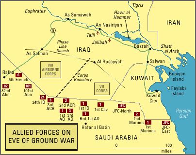 Maps - Forces On Eve Of Ground War | The Gulf War | FRONTLINE | PBS