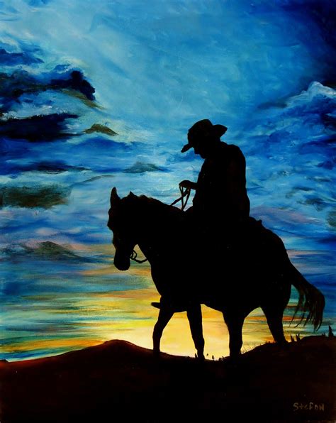 Days End is a original oil painting of a tired cowboy at the end of the ...