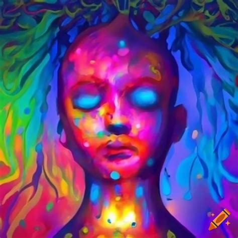 Colorful led lights art with tree roots
