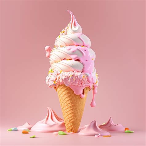 Premium Photo | Pink Sweet Ice Cream Illustration AI Generative