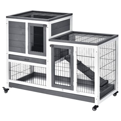 Buy PawHut Wooden Rabbit Hutch Elevated Bunny Cage Indoor Small Animal ...