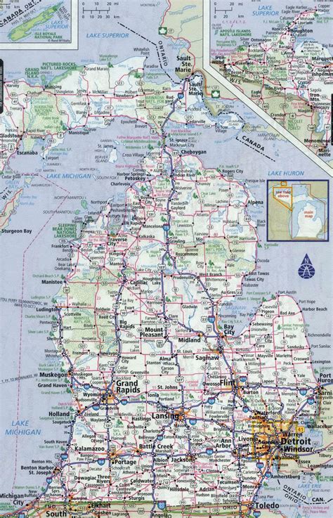 Large detailed roads and highways map of Michigan state with all cities | Michigan state | USA ...