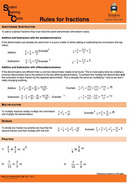 Top Fraction Cheat Sheets free to download in PDF format