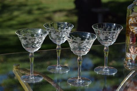 Vintage Etched Cocktail Martini Glasses, Set of 5, 1950's, Vintage ...