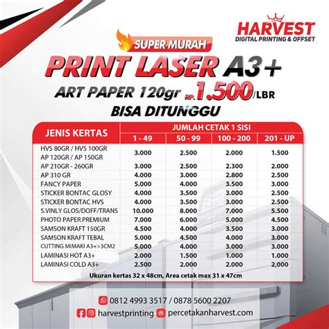 PRINT DIGITAL LASER A3+ | Harvest Percetakan Surabaya