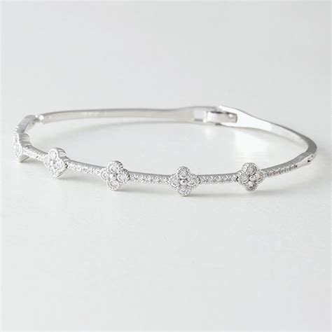 Swarovski Clover Bangle Bracelet White Gold - kellinsilver.com