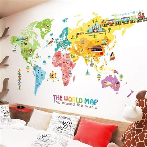 Large World Map Wall Decal – the treasure thrift Kids Room Decals, Kids ...