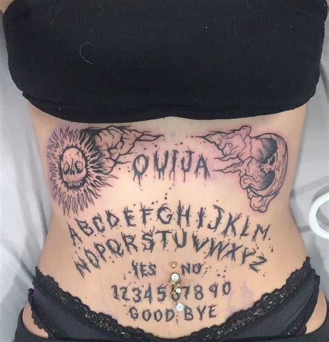 Ouija Board Stomach Tattoo | Chest tattoo stencils, Cute thigh tattoos, Stomach tattoos