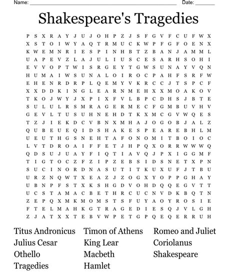 Shakespeare's Tragedies Word Search - WordMint
