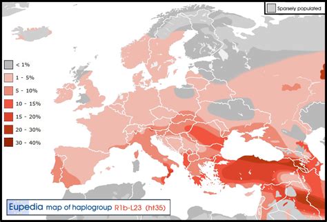 New map of R1b-ht35 (L23, L51, L11, Z2103) | Map, Europe, Cradle of civilization