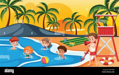 Children at the summer beach illustration Stock Vector Image & Art - Alamy