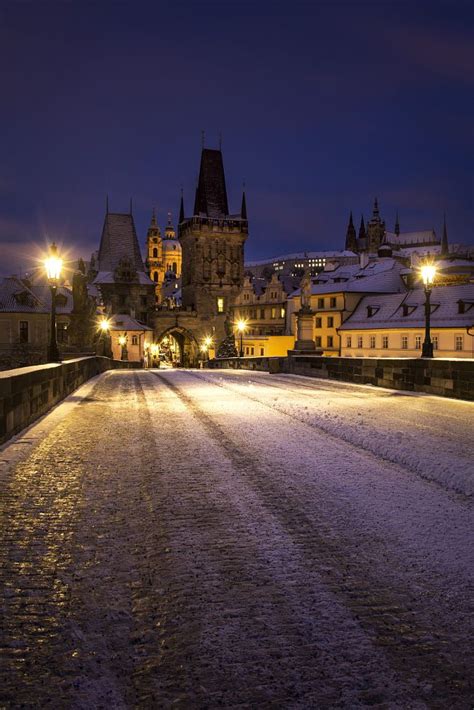 Morning on the Snow Covered Charles Bridge in Prague. | Charles bridge ...