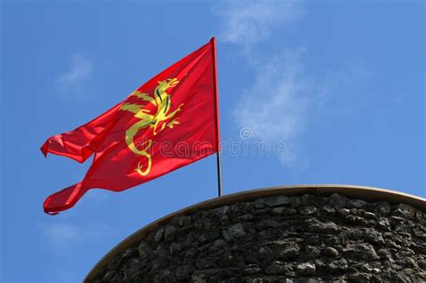 A flag on the tower stock photo. Image of flag, dragon - 31671222