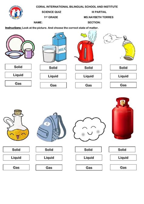 States of matter interactive activity for 1. You can do the exercises online or download the ...