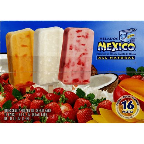 Helados Mexico Ice Cream Bars, Strawberry, Coconut, Mango (16 each ...