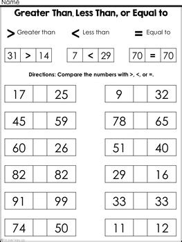 Greater Than, Less Than, or Equal To Worksheet Set by First Grade Fanatics