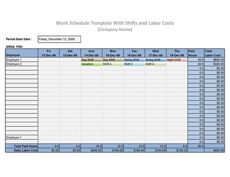 Excel Employee Work Schedule Template Sampletemplatess Sampletemplatess - Riset
