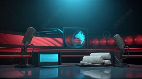 3d Set Of A News Camera And News Desk With Microphone Background, 3d ...