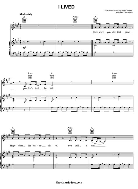 I Lived Sheet Music OneRepublic - ♪ SHEETMUSIC-FREE.COM