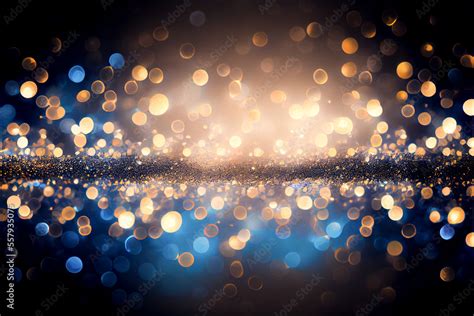 Gold and blue lights glitter Background. Vintage blue and gold bokeh ...