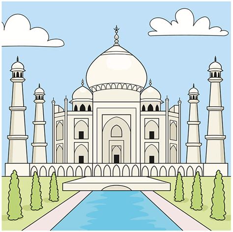 the taj mahal step-by-step drawing tutorial: step 10 Taj Mahal Sketch, Taj Mahal Drawing, Taj ...