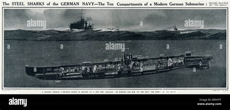 Cross section of a German submarine by G. H. Davis Stock Photo ...