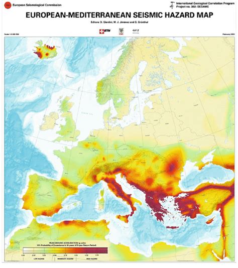 European-Mediterranean seismic hazard map, after European Seismological ...