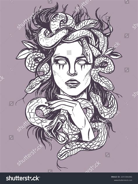 Hand Drawn Portrait Medusa Drawing Line Stock Vector (Royalty Free ...