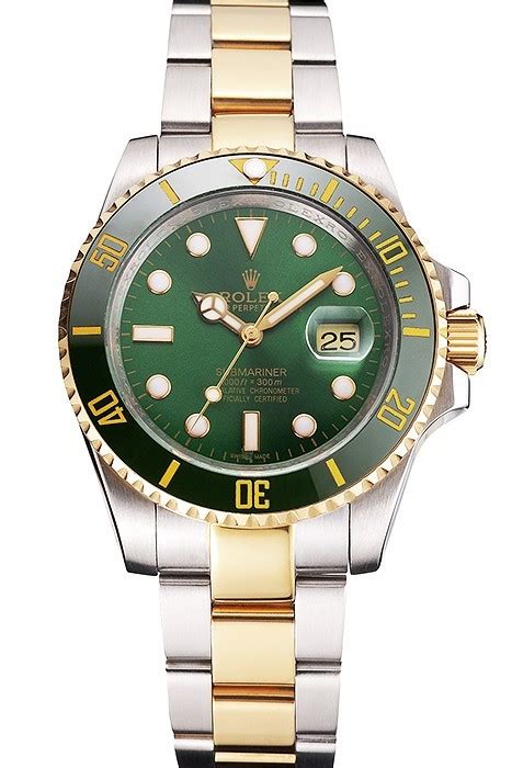 Swiss Rolex Submariner Green Dial And Bezel Two Tone Steel Gold Bracelet