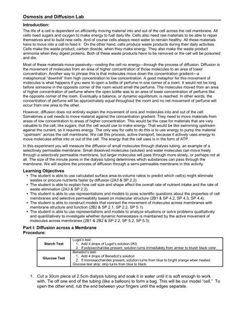 Osmosis and Diffusion Lab