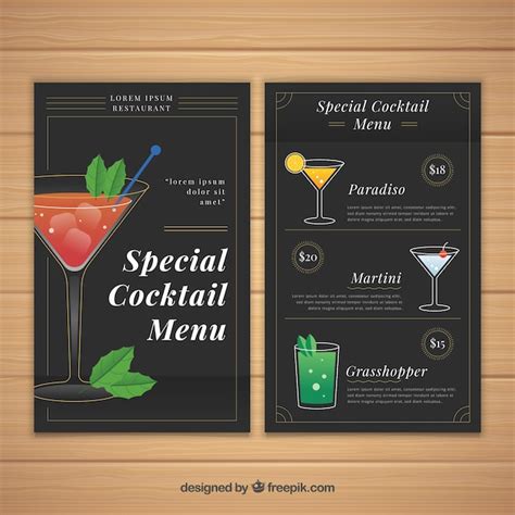 Free Vector | Cocktail menu template with elegant style