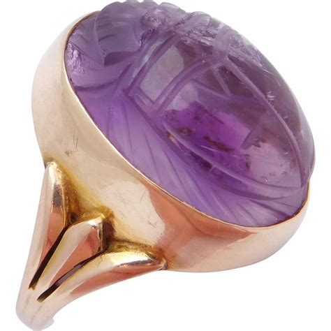 10K Art Deco Egyptian Revival Amethyst Scarab Ring Rare | Ancient egyptian jewelry, Egyptian ...