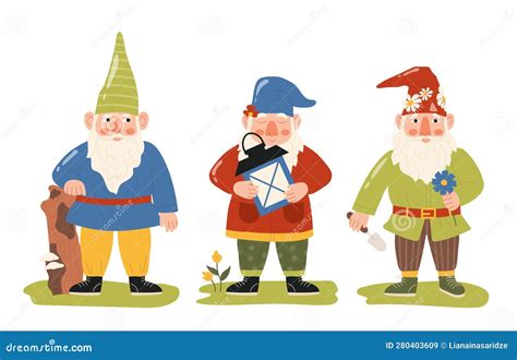 Set of garden gnomes stock vector. Illustration of figure - 280403609